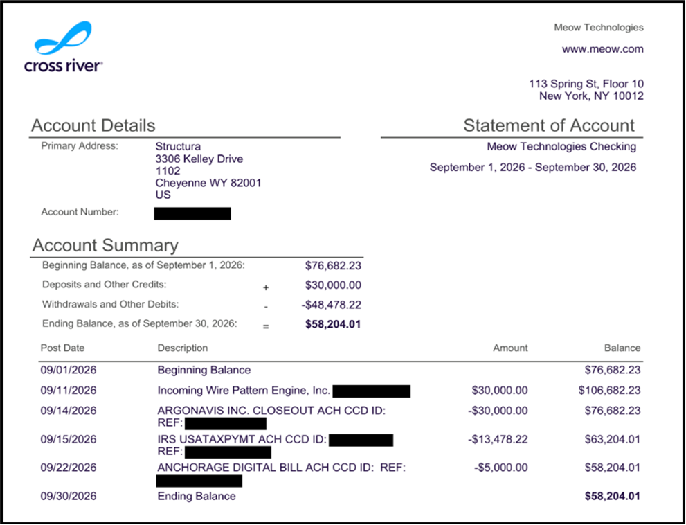 Bank account reconciliation as of September 30, 2026 (2 of 2)